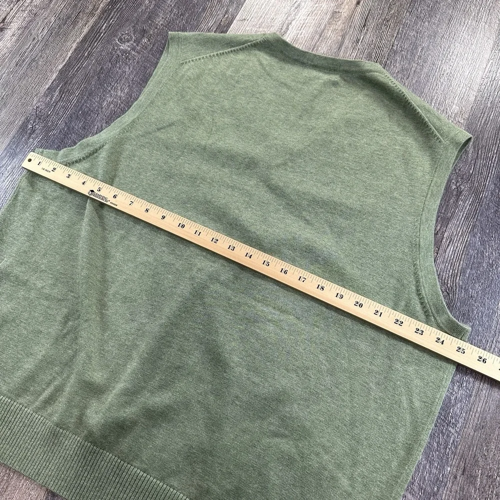 Lands End Sweater Vest Mens XL Green 100% Supima Cotton Pullover Preppy Academia